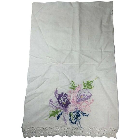 Vintage Pink Purple Needlepoint Crewel Iris Floral Napkin 18”X11” Cottagecore - Picture 3 of 5